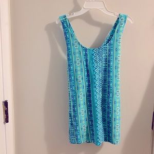 Blue Patterned Strapless Top with Built in Bra